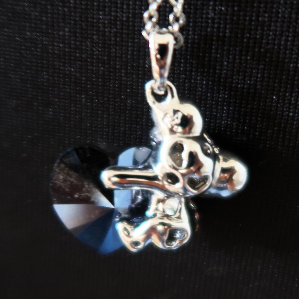 Cute Koala Bear Pendant Necklace Blue Heart Stone Silver Tone Chain 19.5 Inch - Picture 3 of 4